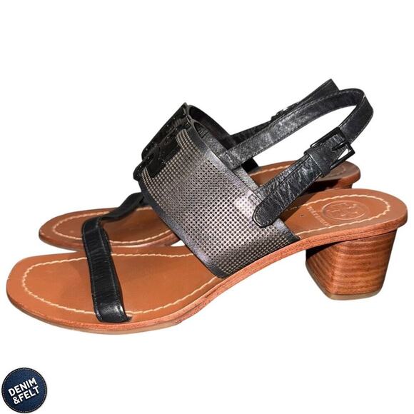 Tory Burch Lowell II Black Leather Logo Sandals Size 7.5M – Chic & Classic - Picture 5 of 14